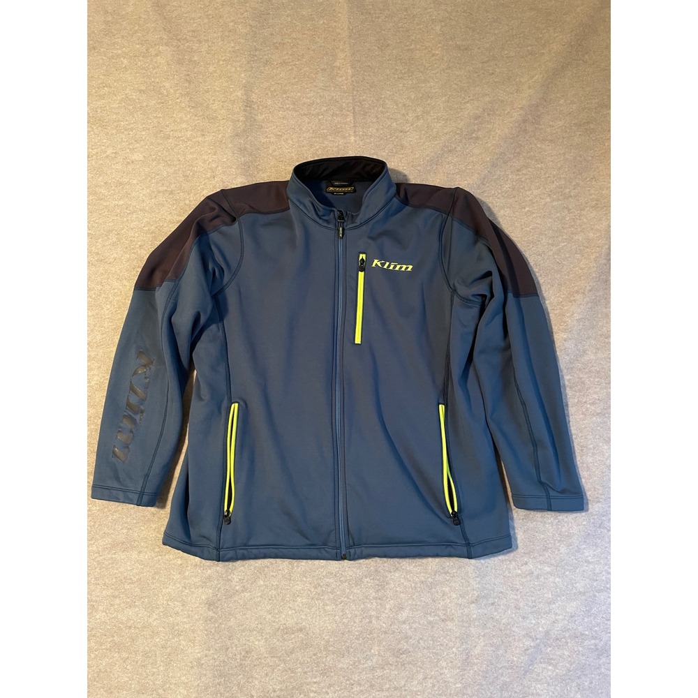 Klim Mens 2XL Full Zip Fleece Lined Jacket Blue Black Lime Green Performance